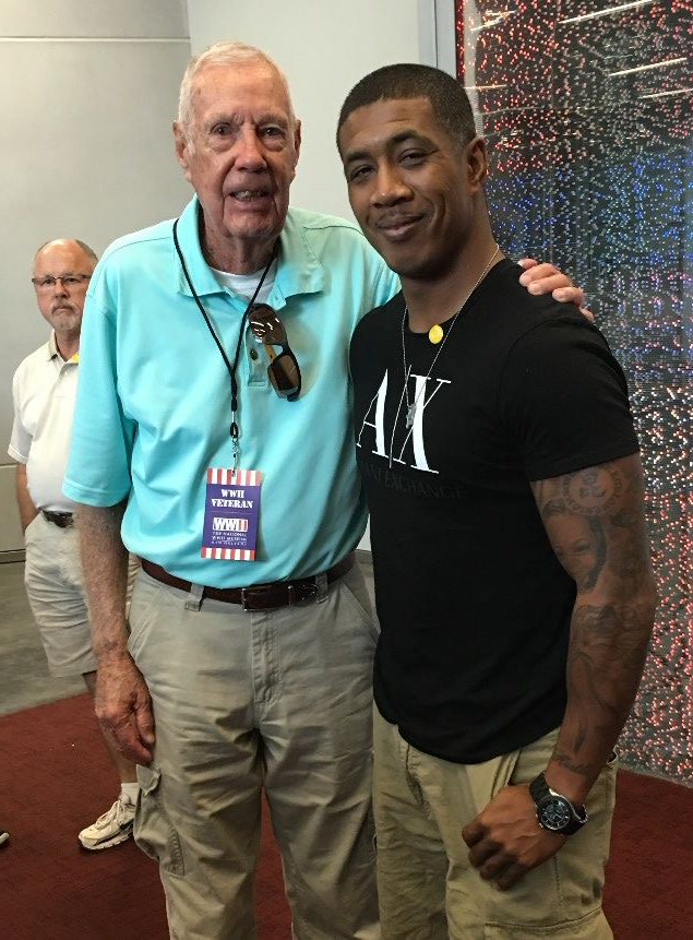 Jason meeting a World War II veteran.